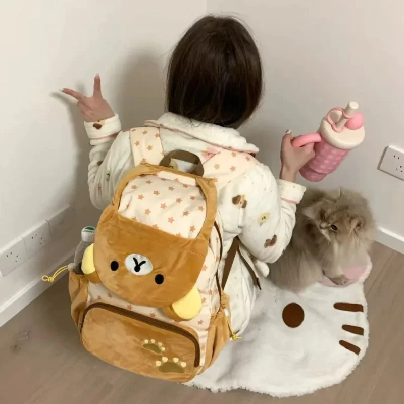 Rilakkuma Y2K Backpack Vintage Nylon Backpack Kawaii Bag Japan Lolita Zipper Splicing Montage Girl Student High Capacity Bag New