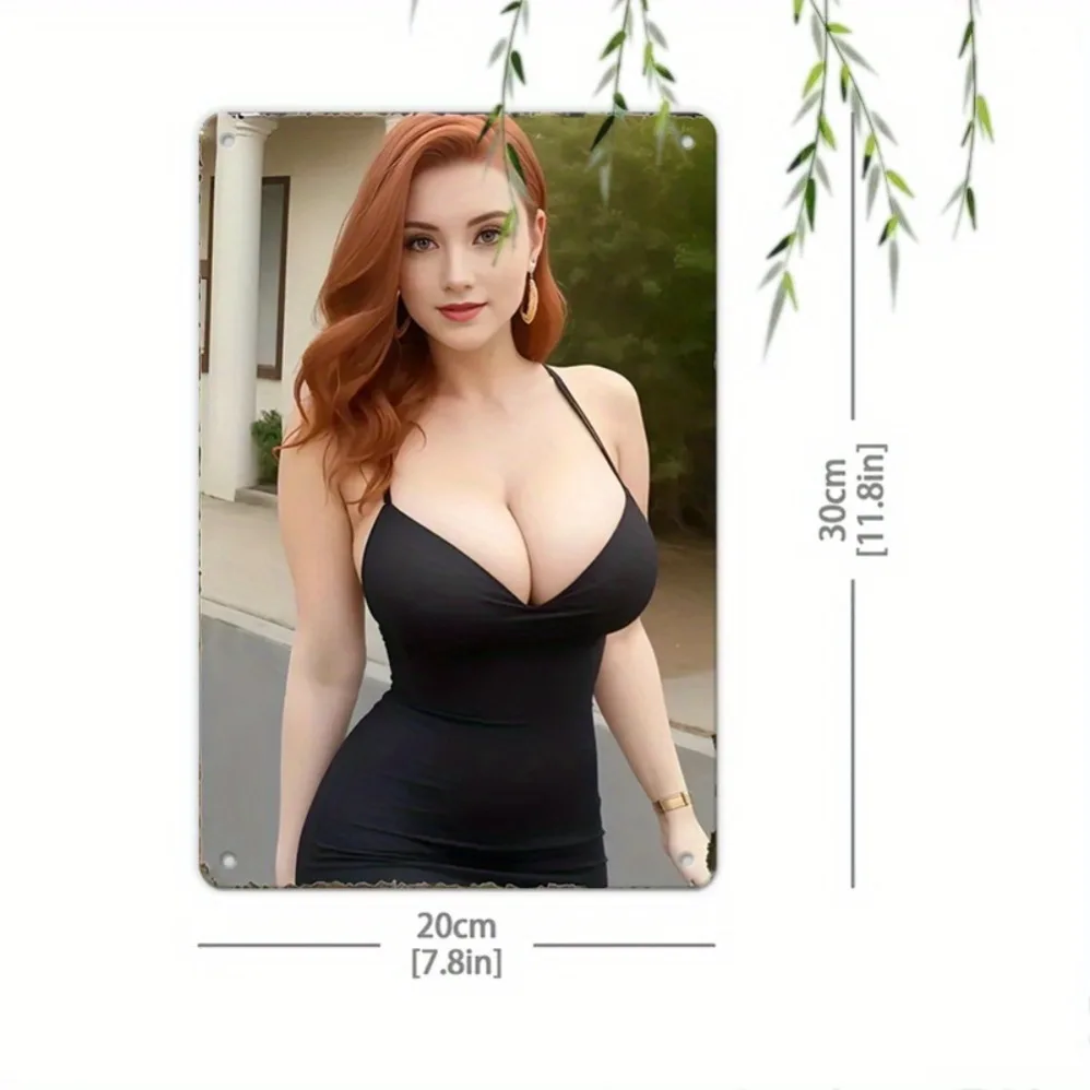 علامة معدنية لفتاة بيكيني عتيقة - لوحة فنية جدارية حديدية قديمة مقاس 11.8 × 7.8 بوصة مقاومة للماء محفورة مسبقًا للمنزل والمقهى والمرآب والمزرعة والفندق