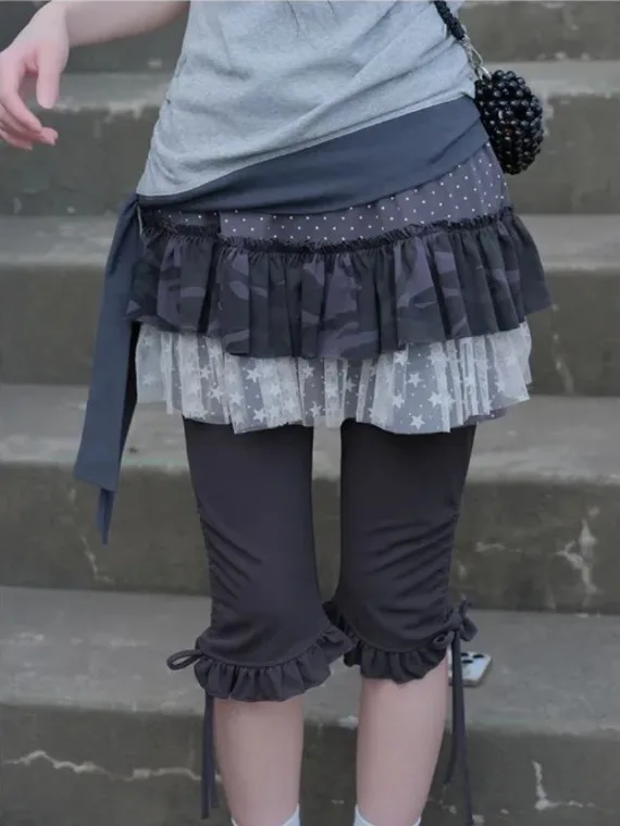 Dongda Gate Y2K Japanese Light Sensation Polka Dot Star Lace Splicing Cake f Skirt Women's Spring Summer Autumn Winter Fas...