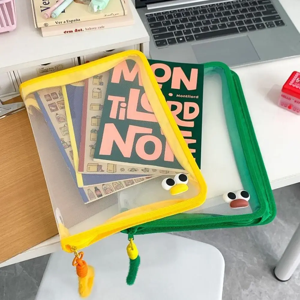 A4 Transparent Zipper Pouch Multifunctional Transparent File Folder Bag Large Capacity Solid Color File Pocket