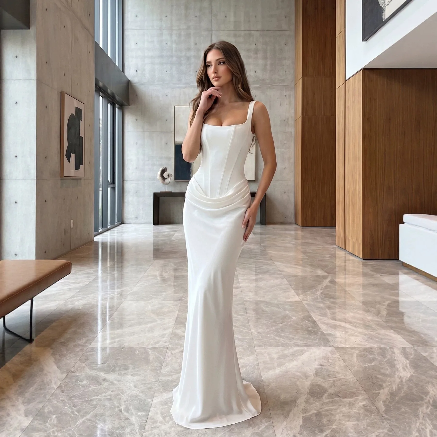 Pull on Bodycon Dress Form Fitting Western Style with Streetwear Slim Fit Sleeveless Collarless Long Dress Sexy Winter for Women