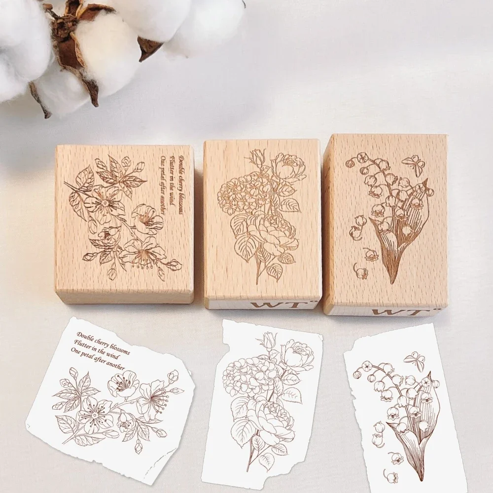 Diy Wooden Stamp Rubber Scrapbooking Journal WT Valley of Flowers Wooden Seal Set Flower Hand Account Vintage DIY Decoration Jou