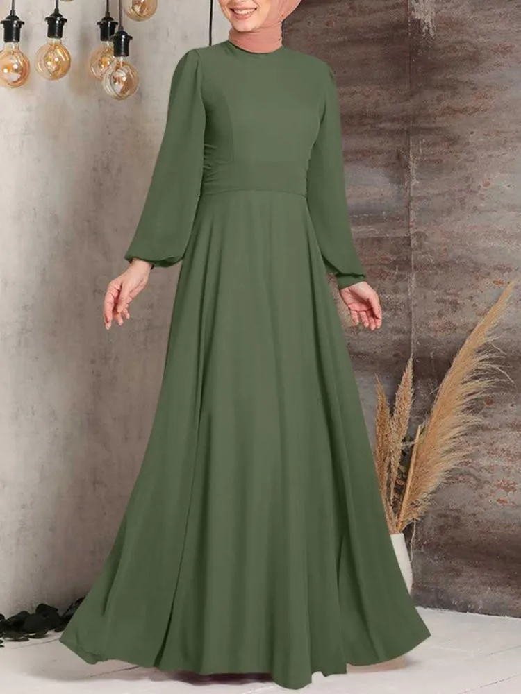 Muslim Long Dress for Women Commuting To The Streets Fashionable High Waisted Design with Lantern Sleeves Long Dress Style 2025