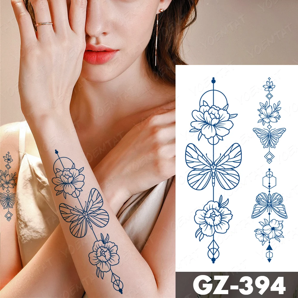 Semi-Permanent Herbal Waterproof Temporary Tattoo Stickers Flower Peony Rose Chrysanthemum Tatto Body Art Ink Lasting Fake Tatoo