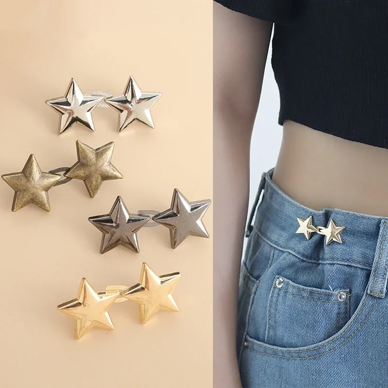 1pair Jeans Button Adjustable Clips for Pant Skirts Waist Tightener Buckle Snap Button Adjuster Pants Pin Retractable Button