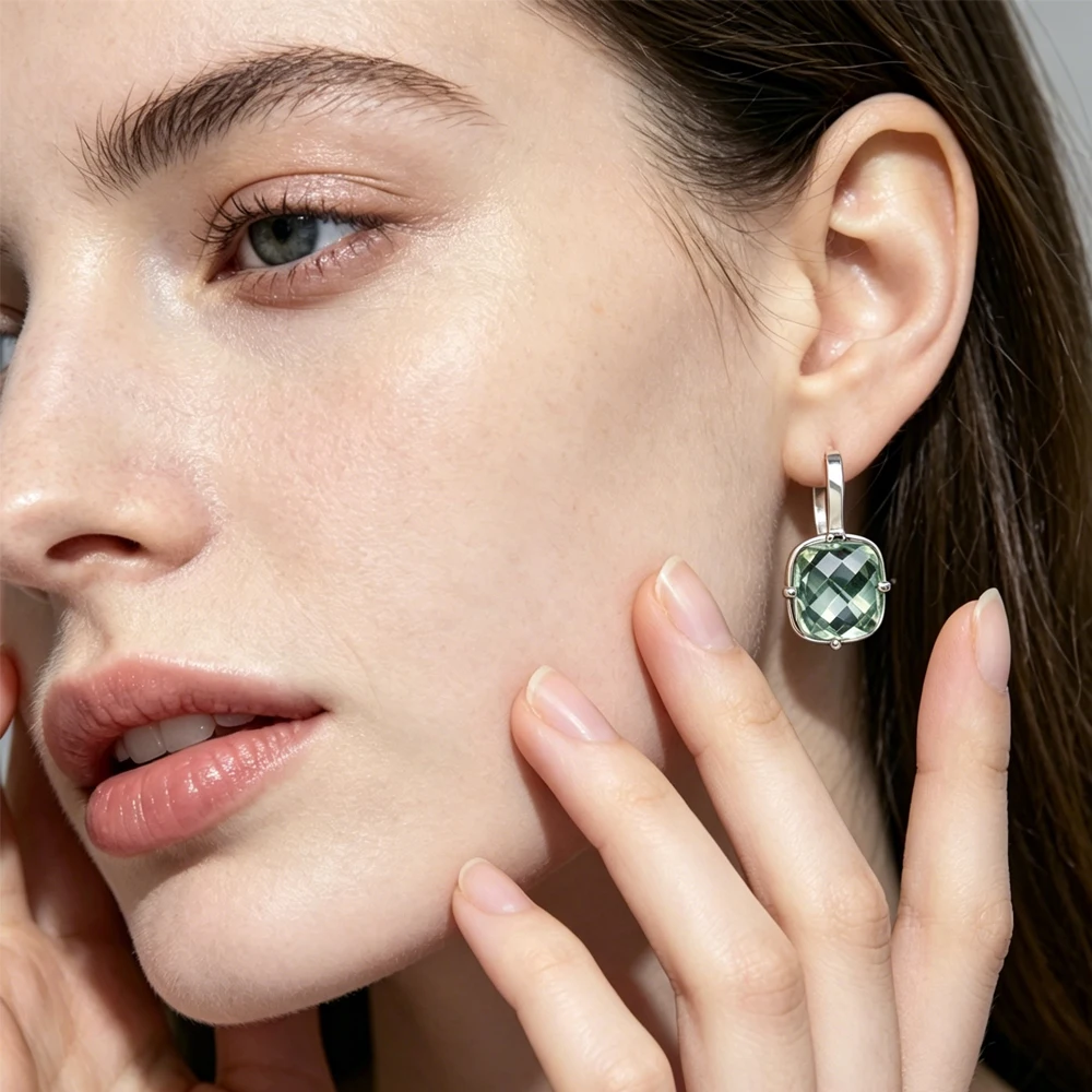 CSJ Green Amethyst Earring Sterling 925 Silver Citrine Ametrine Paraiba Zultanite for Women Birthday Party Engagement Gift Box