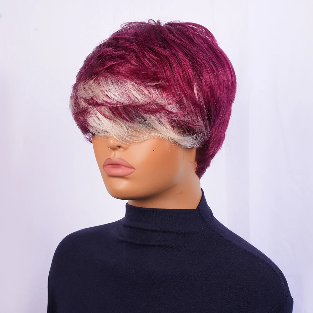 باروكات شعر بشري برازيلي قصير بقص عابث للنساء، مظهر طبيعي ملون نابض بالحياة، خفيف الوزن، طبقات، شعر مستعار مصنوع آليًا