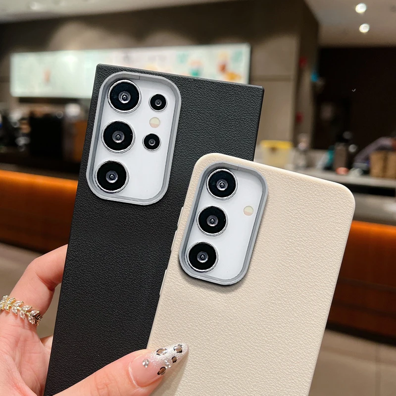 Leather Texture Case For Samsung Galaxy S22 S23 S24 Ultra Plus S24 FE A55 A54 A35 A15 A16 A25 A14 A16 5G Soft TPU Phone Cover