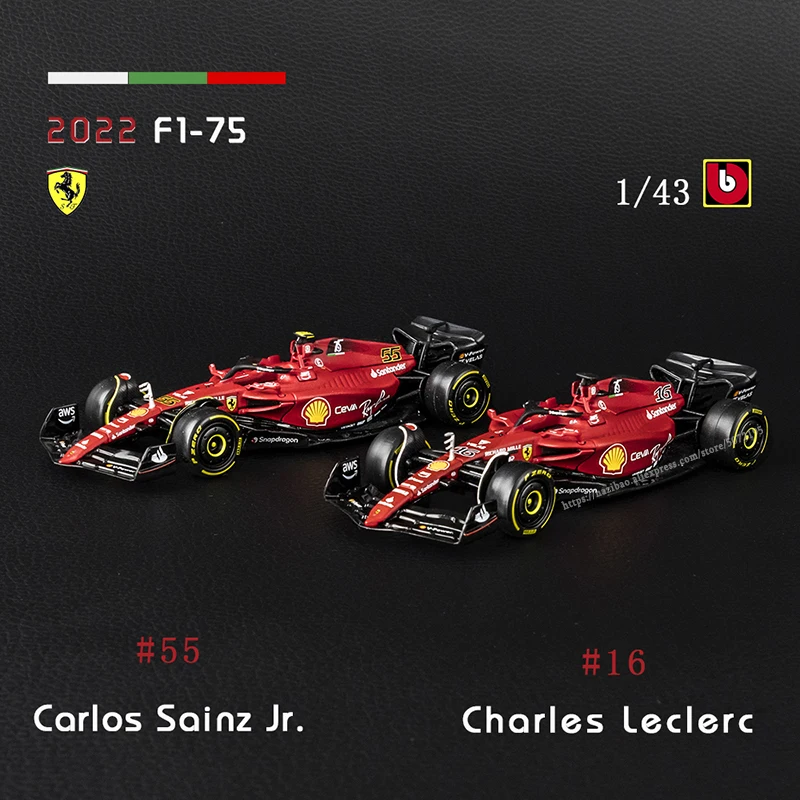 Bburago 1:43 Formula 1 Racing 2022 Ferrari F1-75 #16 #55 Charles Leclerc Carlos Sainz Collectible Match Point Alloy Car Model