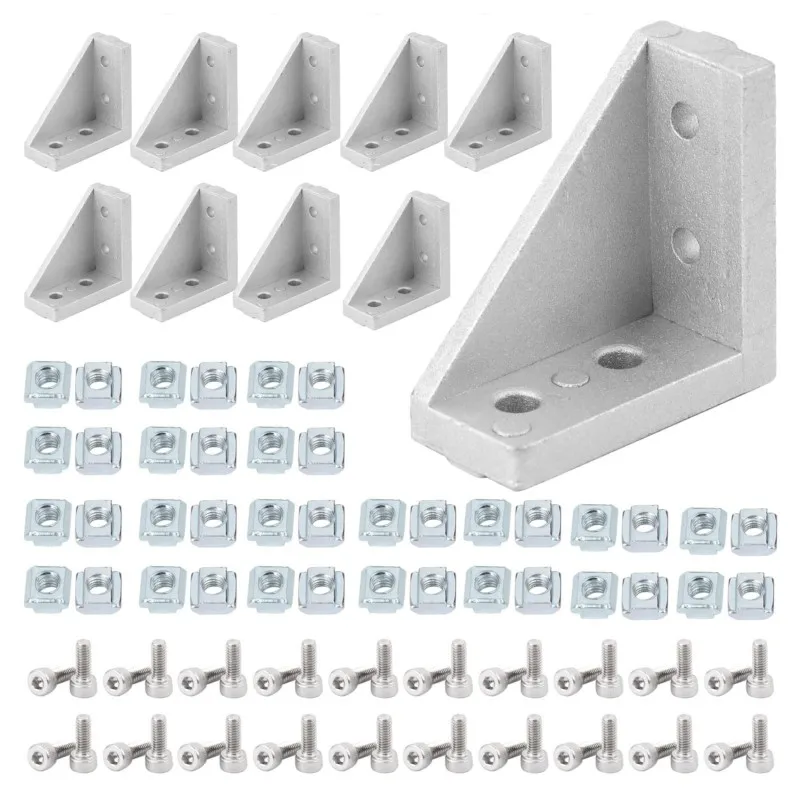 2040 Aluminum Profile Connector Set 10pcs 2040 Corner Bracket + 40pcs M4 T-Slot Nuts + 40pcs M4x10mm Hex Socket Screw Bolt 3D