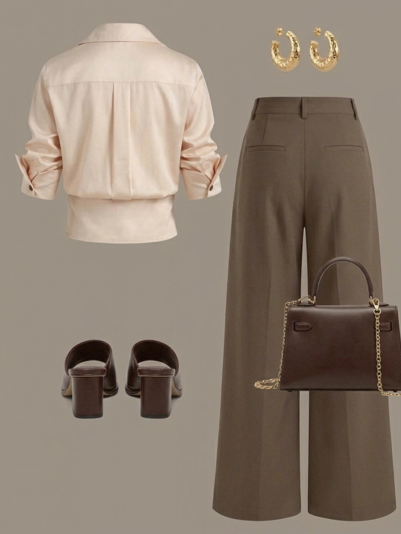 Women Lapel Cropped Button Front Shirt High Waist Wide Leg Trousers Two Piece Outfit Daily Commute Casual Wear