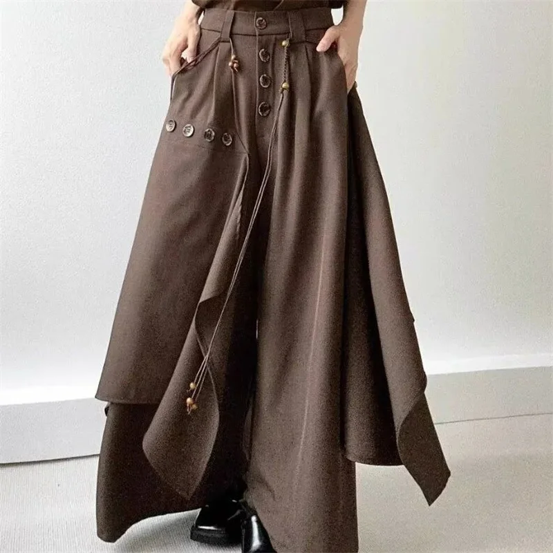 2025 Autunno New Fashion Button Gonna irregolare Pantaloni e pantaloni a gamba larga Pantaloni larghi casual all-match Pantaloni da donna
