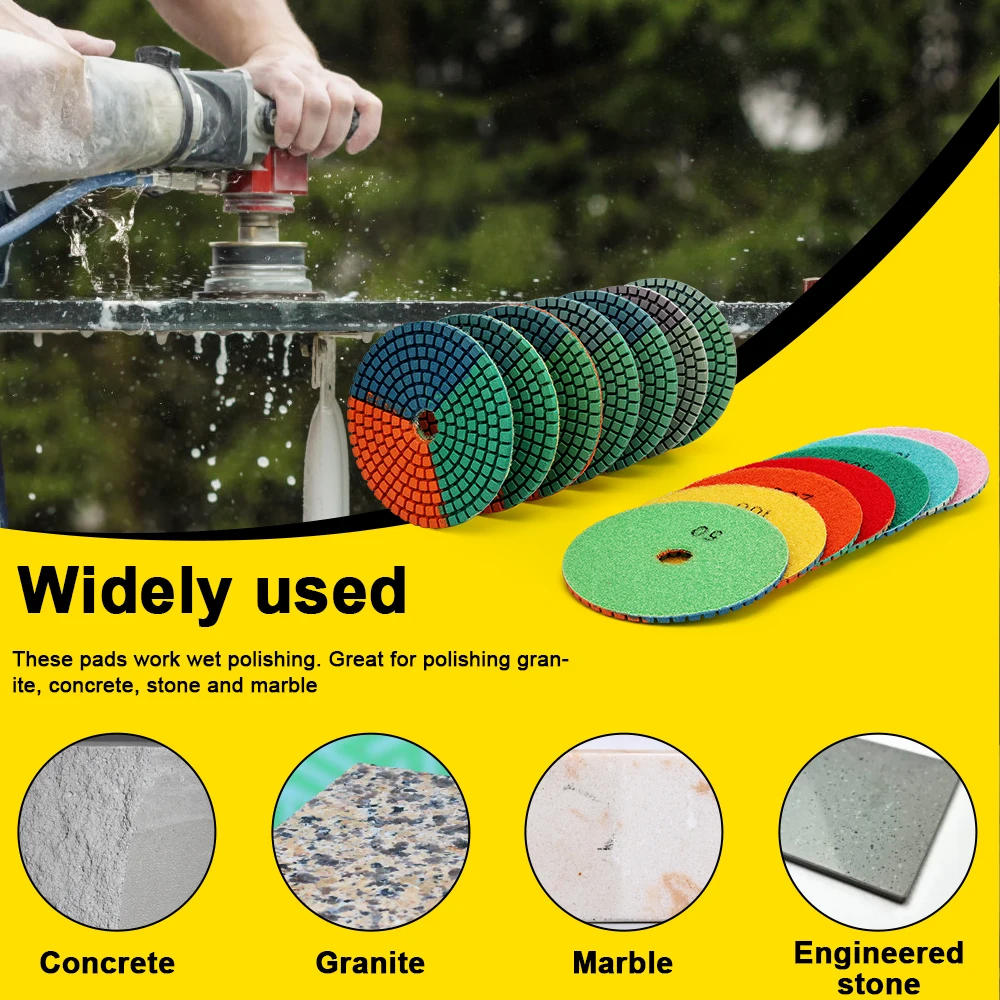 7pcs/Set  Colorful Diamond Wet Polishing Pad 4 inch Grinding Discs Flexibale Sanding Pad For Marble Granite Engineered Stone