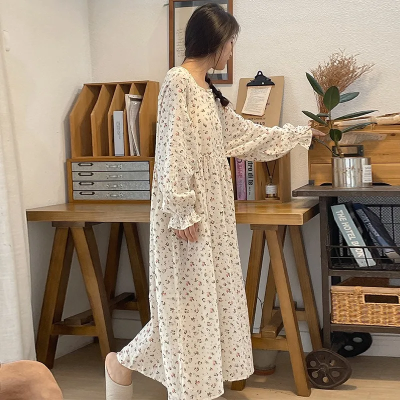 Muslin 100% Cotton Gauze For Women Dress Long Sleeve ButtoN Up Print Fashion Casual Chic Oversized Loose Female Vestidos Mujer - Image 4