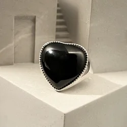 BF CLUB 925 Sterling Black Heart Rings for Women Fashion Geometric Vintage Handmade Irregular  Ring Party Gifts