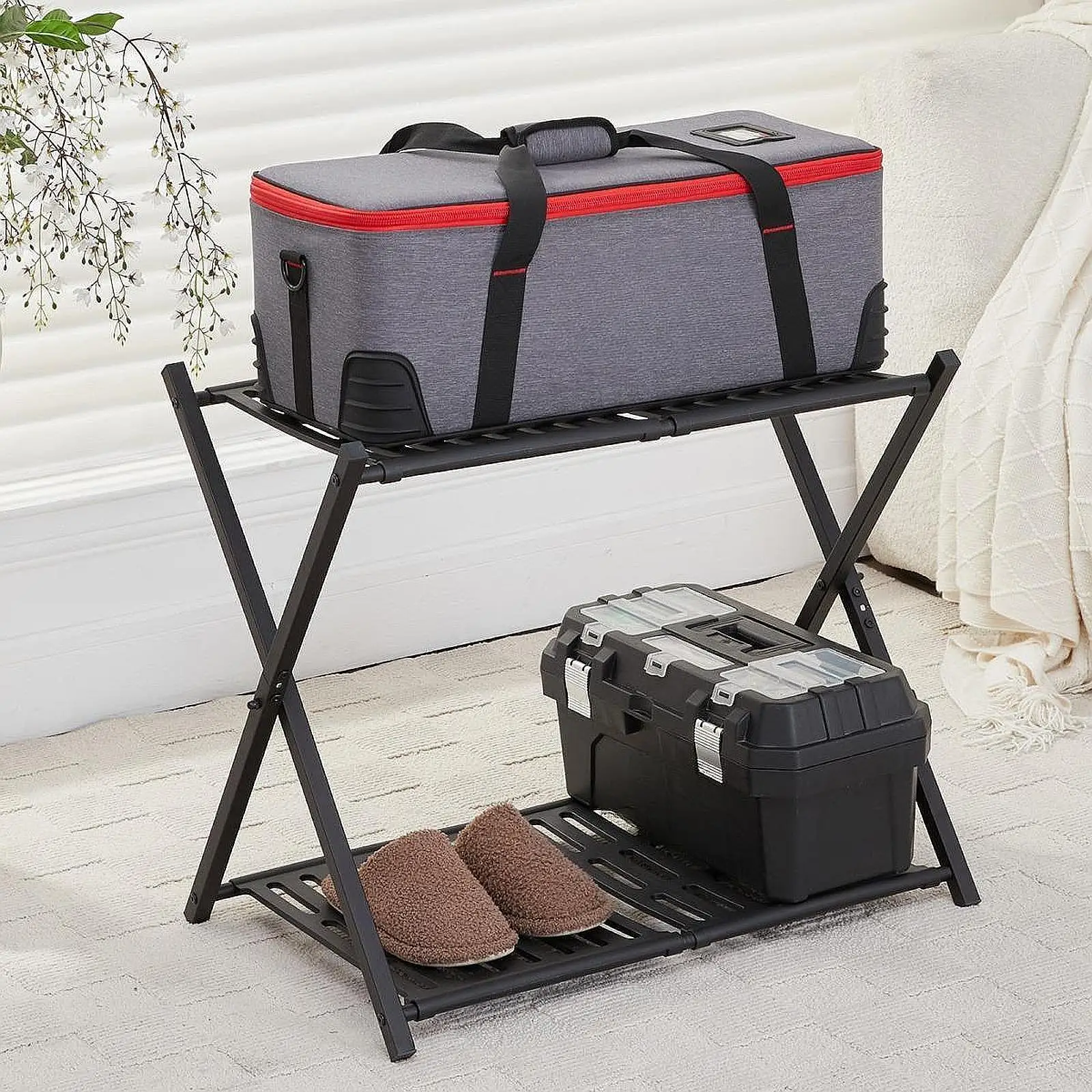 Gepäckträger aus Metall für Gästezimmer, zusammenklappbar, leicht, platzsparend, Organizer, Regal, Kofferständer für Wohnzimmer, Heimdekoration