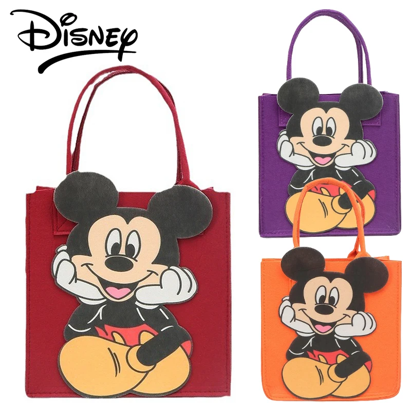 Disney Mickey Mouse Tote Felt Bag Women Handbag Cartoon Casual Wrist Bags Large Capacity Purse Cute Portable Commuter Bag Gift