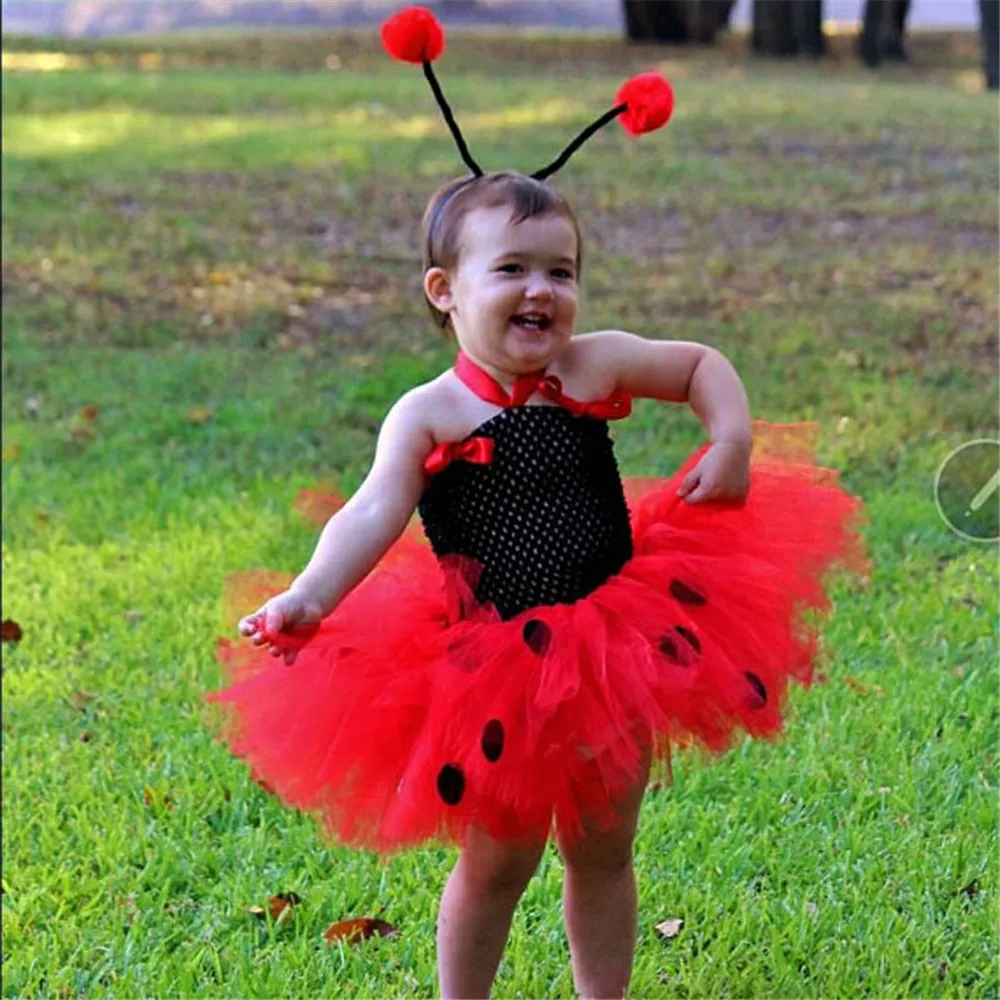 

Cute Ladybug Baby Girls Tutu Dress Kids Party Dresses Dot Tulle Dress for Girl Dance Ball Gown Princess Dress Up Fancy Costume