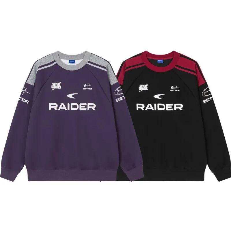 Толстовка с круглым вырезом контрастного цвета в стиле ретро для мужчин и женщин, модный бренд, модный свободный и универсальный топ