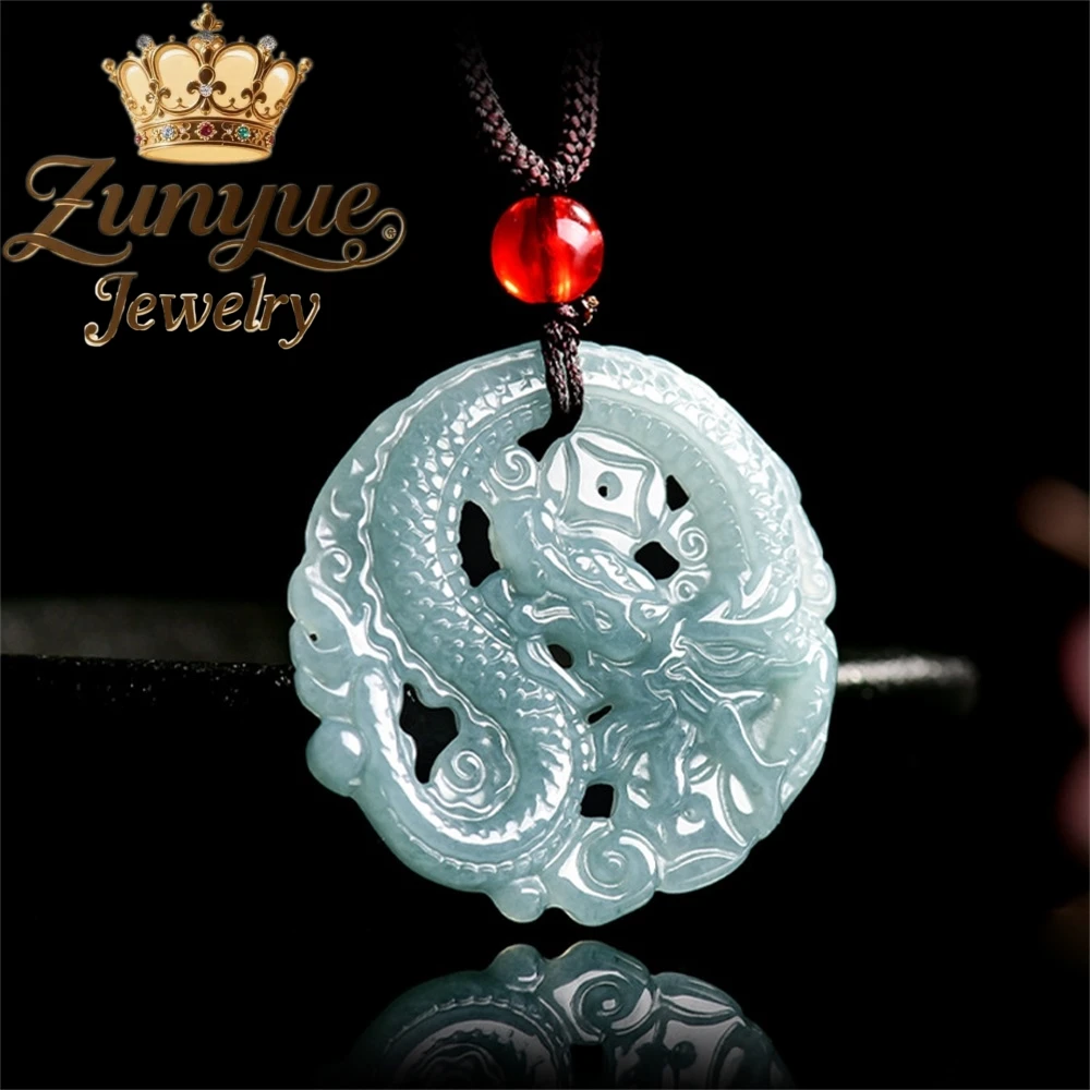 

Natural A-Grade High-End Jadeite Blue Water Prosperous Business Tongcai Dragon Brand Zodiac Dragon Pendant Ice-Type Jadeite
