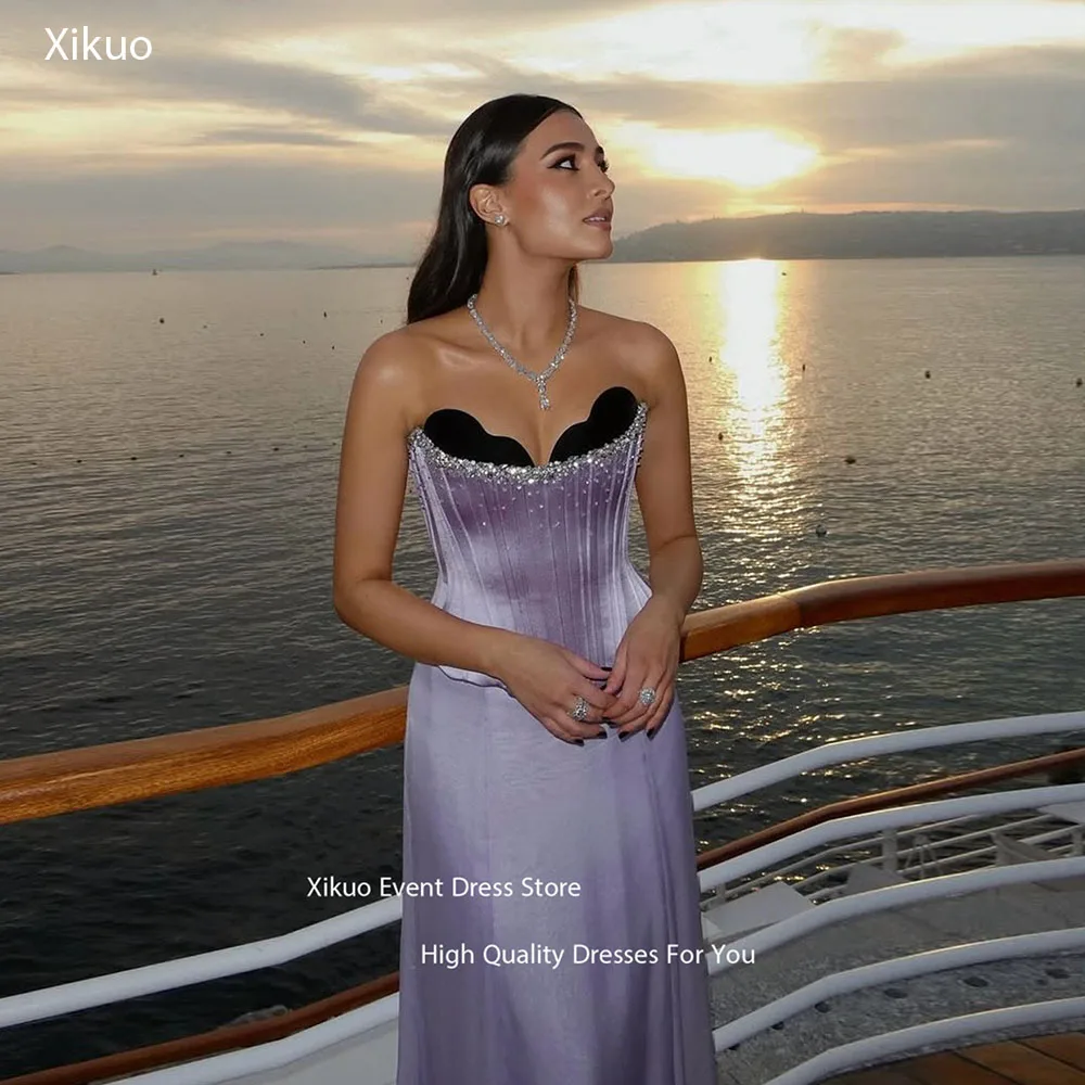 

Xikuo Crystal Embellished Neckline Formal Evening Dress Sweetheart Satin Robe De Soirée Femme Sleeveless Party Dress Customized