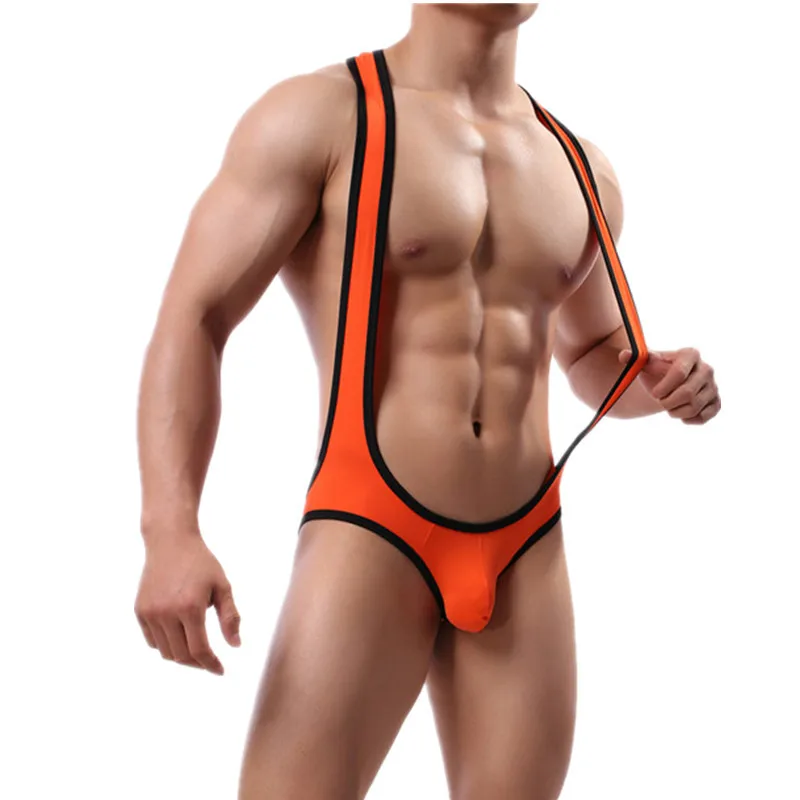 Sexy masculino bodysuit gelo seda undershirts elástico macacão collant wrestling singlet pênis bolsa briefs gay jockstrap cueca