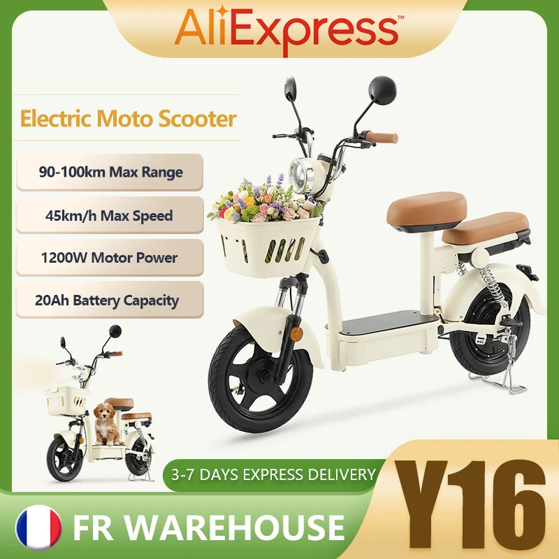 Trottinette électrique urbaine Y16 14 pouces 1200W 48V20Ah 90-100km longue autonomie avec siège avant et arrière, version paniers