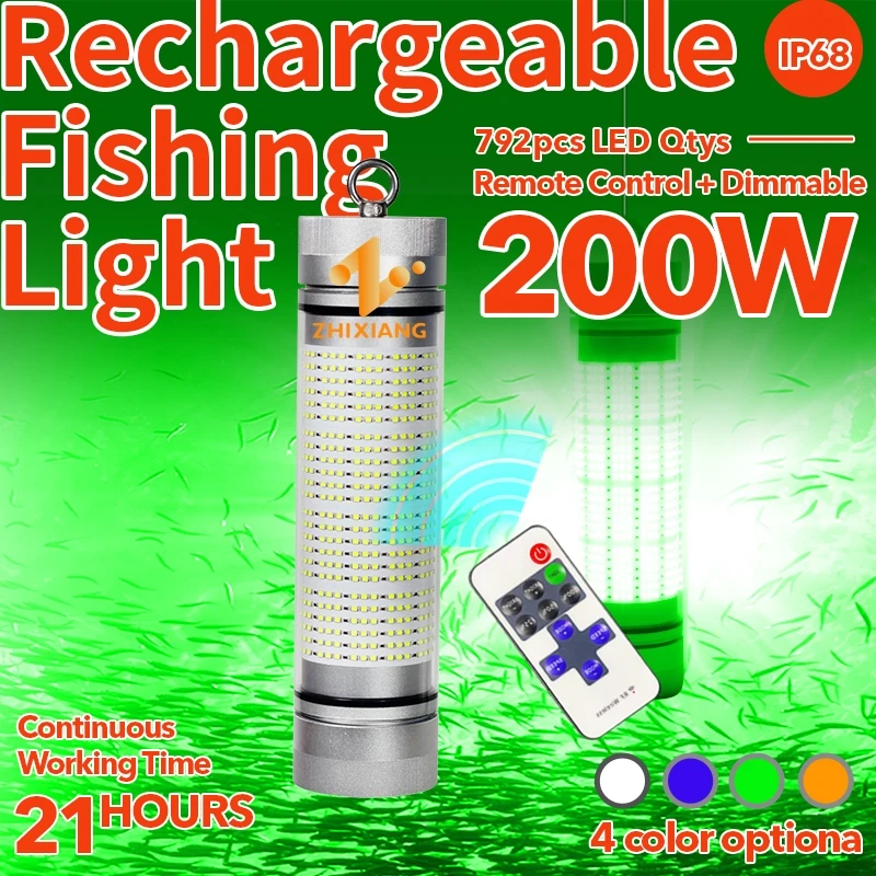 

Outdoors IP68 100W 200W Rechargeable Fish Attractor Lure Fishing LED Light Underwater Fishing Light