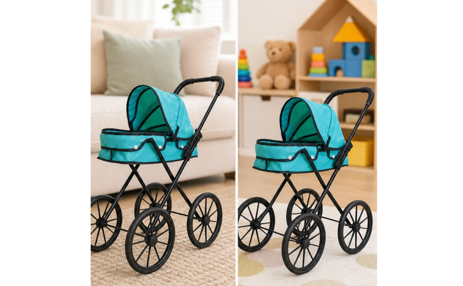 Pretend-Play Doll Stroller Long-Lasting Foldable Doll Stroller with Canopy Portable Easy to Clean for Children Ages 4-6