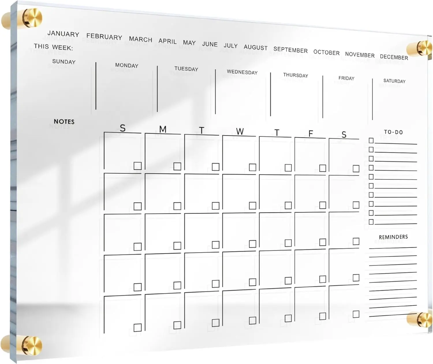 Classic Acrylic Calendar for Wall | Oversize 24' X 18' | Clear Home Office Glass Calander Dry Erase Board Large Reusable Whitebo