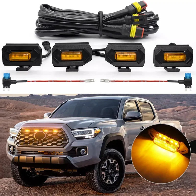 

4PCS LED Front Grill Lights for Toyota Tacoma Raptor TRD Off Road Sport 2020 2021 External Grill Lamp