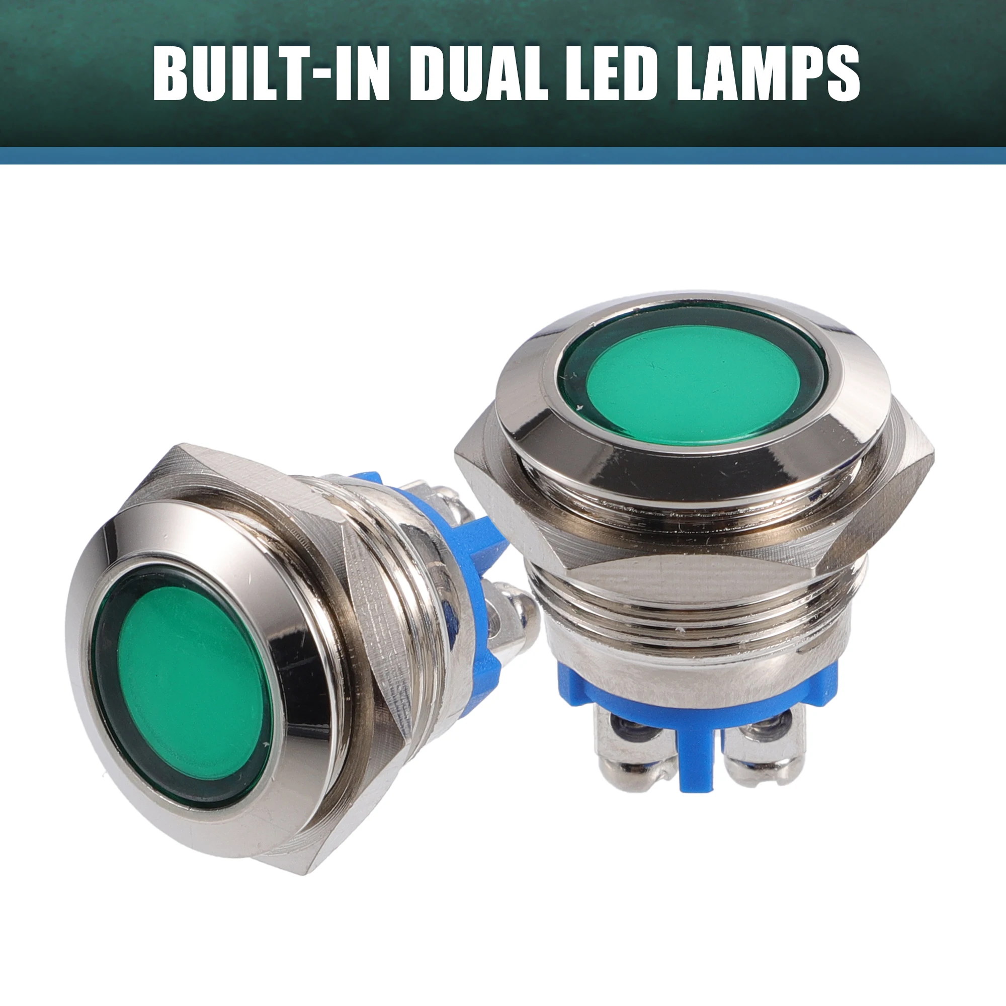 UXCELL 5 Pcs LED Indicator Light 16mm 12V AC DC Metal Shell Waterproof Pilot  Dash Signal Lamp Interior Green