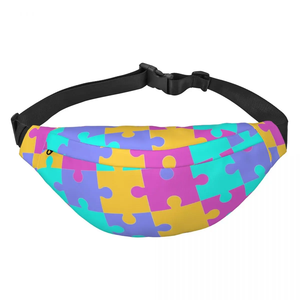 

Custom Colorful Jigsaw Puzzles Autism Awareness Fanny Pack for Cool Sling Crossbody Waist Bag Cycling Camping Phone Money Pouch