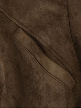 New Women's Belt Suede Short Jacket Elegant Stand Collar Long Sleeve Single Breasted Fashion Coat Autumn Winter Lace Up Jackets 5