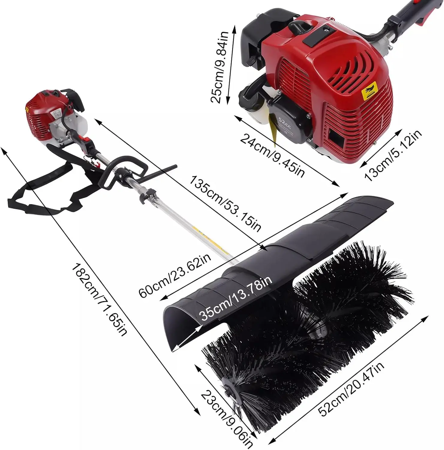 2-Stroke 52CC Gas Power Handheld Sweeper Broom 2.3HP Driveway Turf Artificial Grass Snow Clean Sweeper Machine,Portable Engine