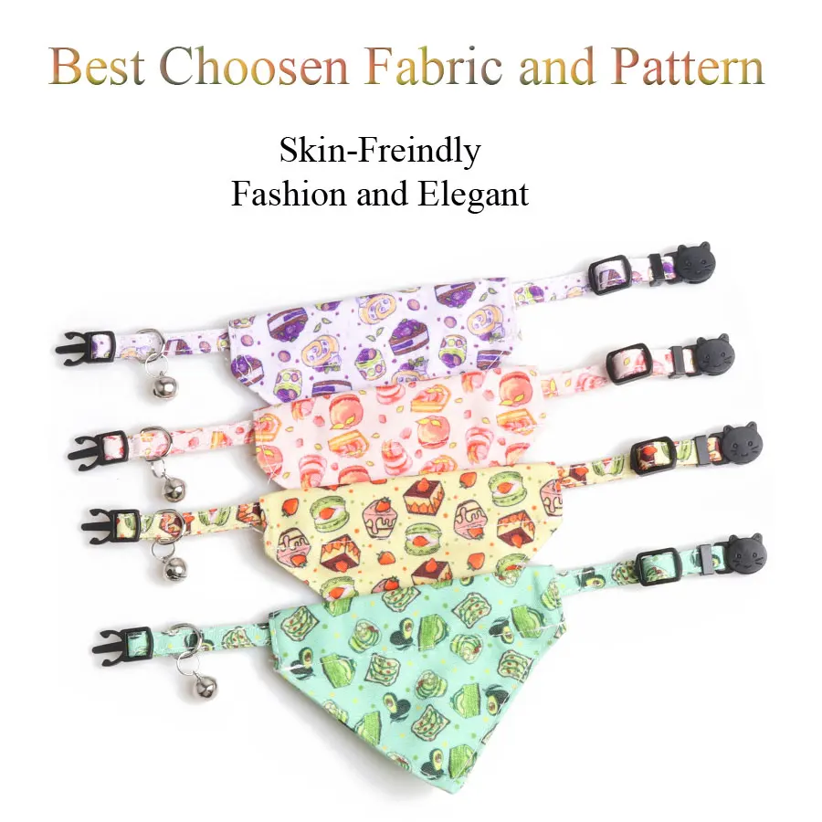 Small Cat Collar Safety Breakaway Buckle with Bell Quick Release Bowknot Goats Bandana Personalized Fruit Donut Cake Pattern