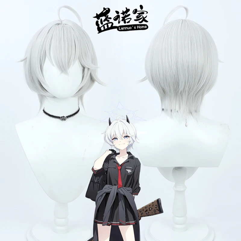 

Game Blue Archive Hitami Erika Cosplay Wig Halloween 30cm Short Silver White Heat Resistant Synthetic Hair