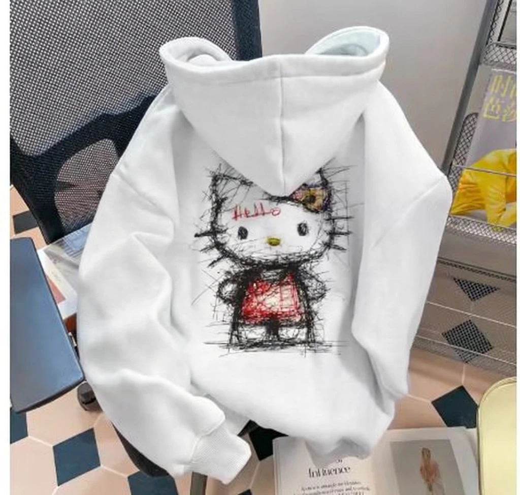 

MINISO Hello Kitty толстовки милые винтажные толстовки для мужчин и женщин топы 2026 новая осенне-зимняя уличная одежда хит продаж
