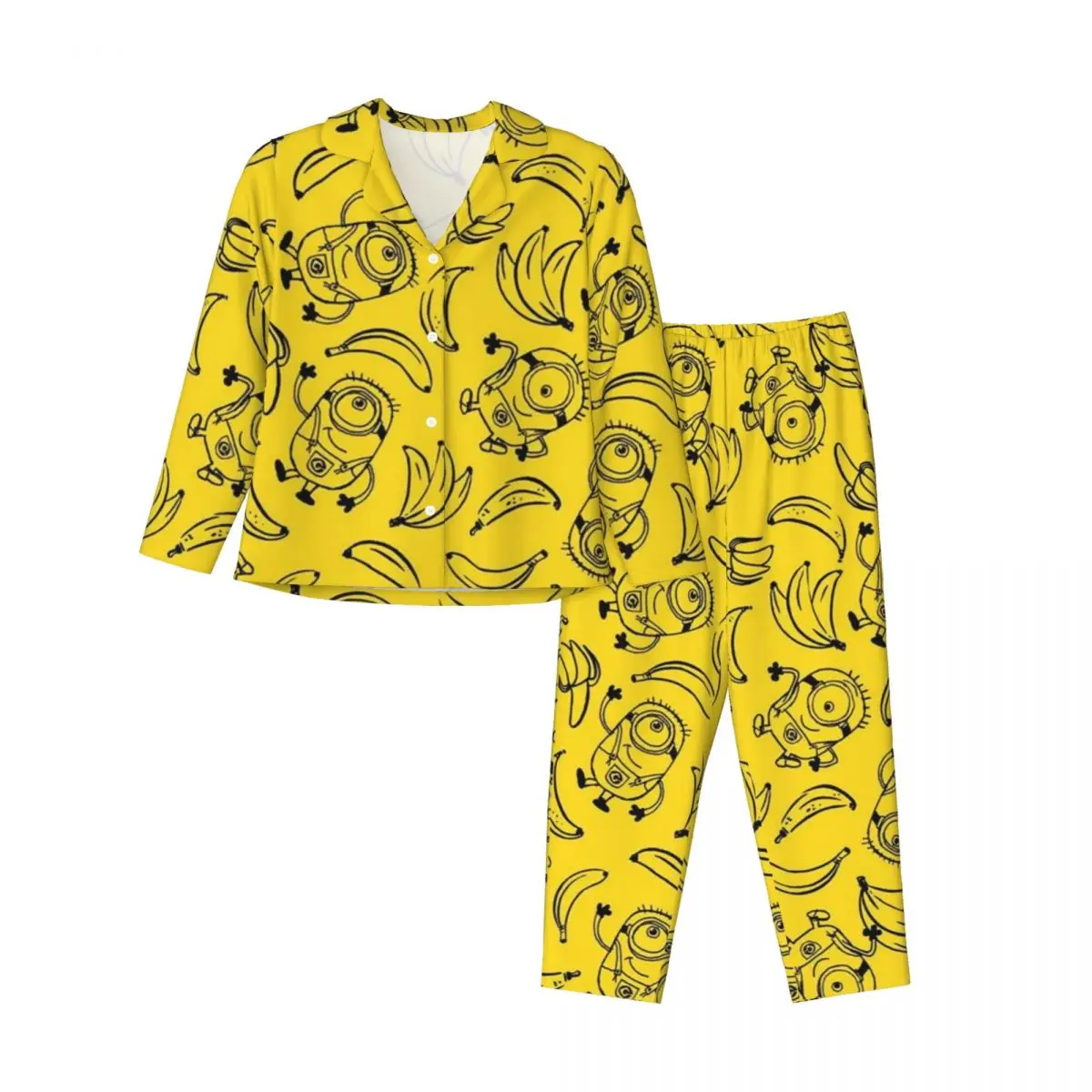 

Minions Women's Pajamas Set Button Down Pajama 2 Piece Suit Pyjama Femme Nightwear Loungewear