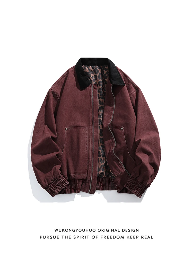 

Retro Trendy Brand Solid Color Contrasting Lapel Jacket Men's and Women's Spring Loose Couple Versatile Niche Coat