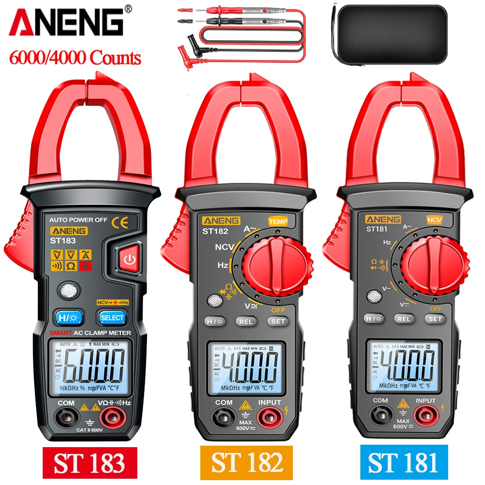 ANENG ST181 ST182 ST183 Clamp Meter DC/AC Current 4000/6000 Counts Multimeter Ammeter Voltage Amp Hz Capacitance NCV Ohm Test