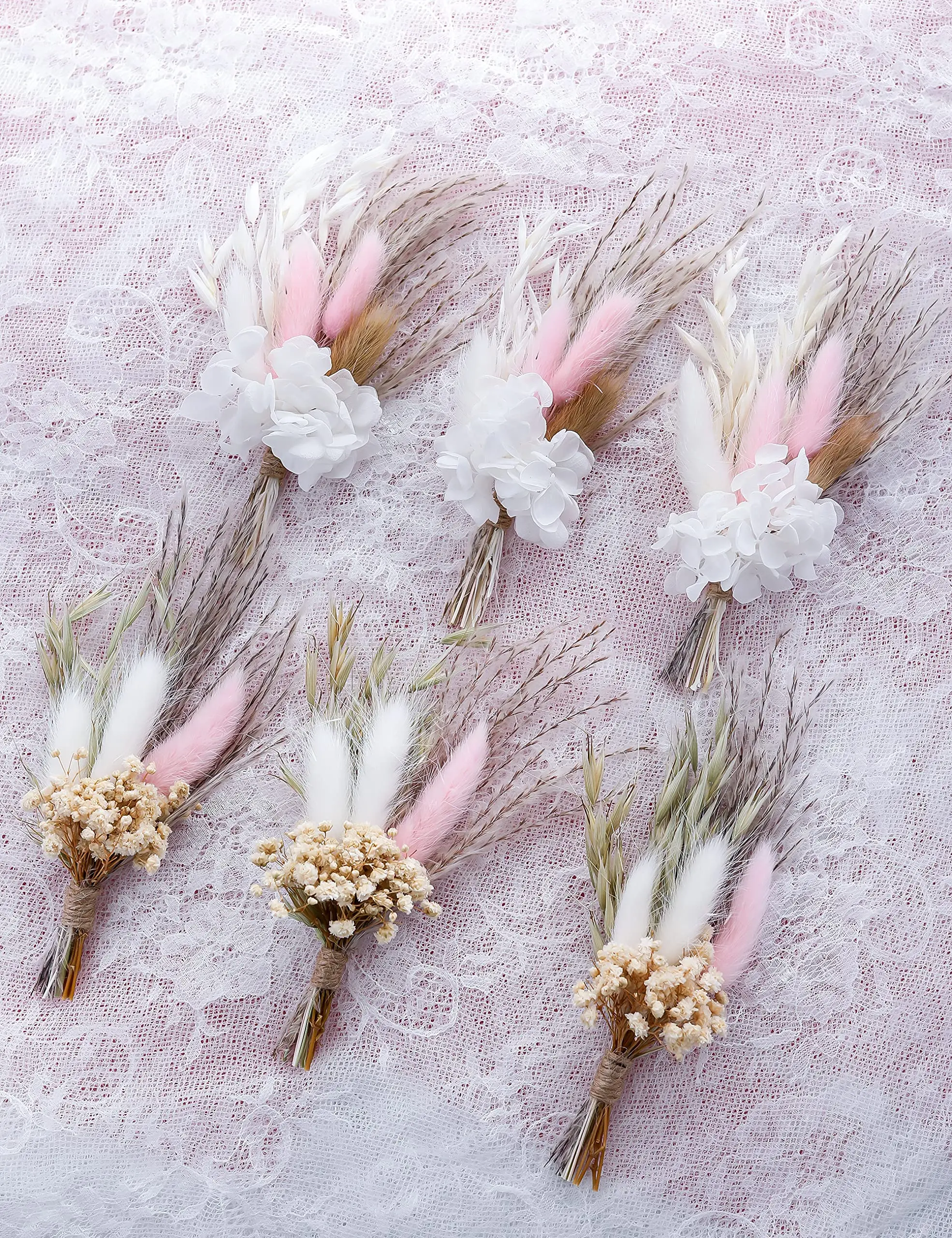 6pcs Mini Dried Flower Bouquet for Bohemian Wedding Dried Flowers for Table Centerpieces Bridesmaid Flower Girl Gift Box Decor