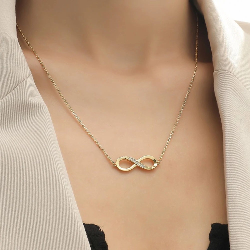 Modische einfache Edelstahl-Halskette mit Unendlichkeitsanhänger für Frauen, klassischer Glückszirkon, „Love You Forever“, Schmuck, Geburtstagsgeschenk