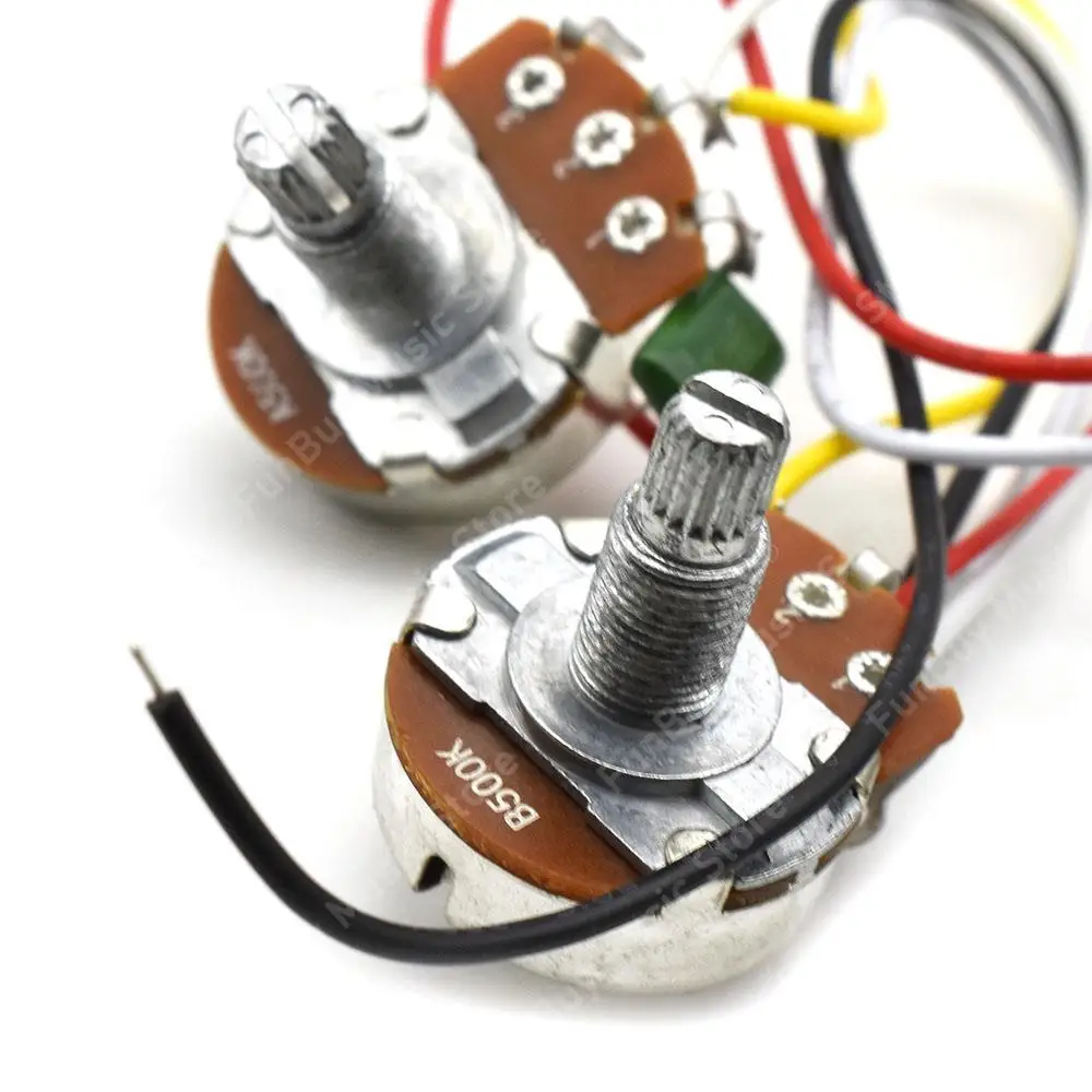 3Way/5Way Guitar Pickup Wiring Harness Prewired with A500k B500K Big Pots 3 Way Switch 1 Volume 1 Tone for FD ST Guitar