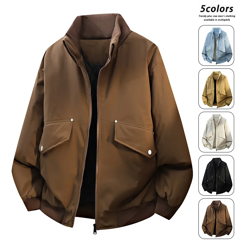 

Faionable Winter Casual Warm Cotton Jaet Loose Fit Stand Collar Men's American Retro Snail ell Outerwear Coat