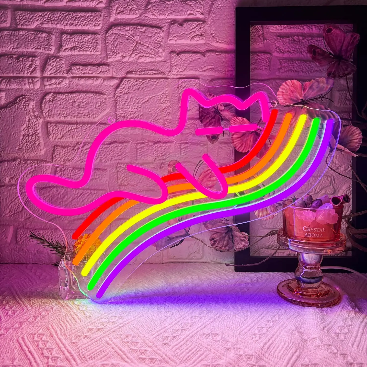 

Неоновая вывеска «Кот спит на радуге» с USB-подсветкой LED для спальни, игровой комнаты, дня рождения, эстетичного декора, милый светильник