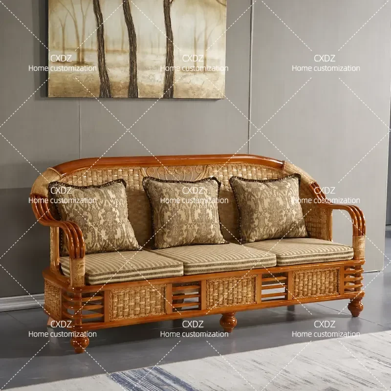 Indonesia True Rattan Furniture 5 Piece Sofa Set for Hotel Engineering Living Room Wicker Couch Combination