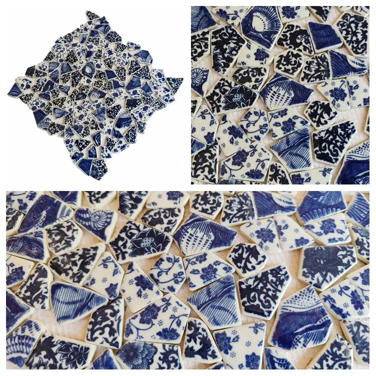 Jingdezhen Blue And White Ceramic Fragments Mosaic Pool Fish Pool Bathroom Background Wall Outdoor Non-slip And Wear-resistant T
