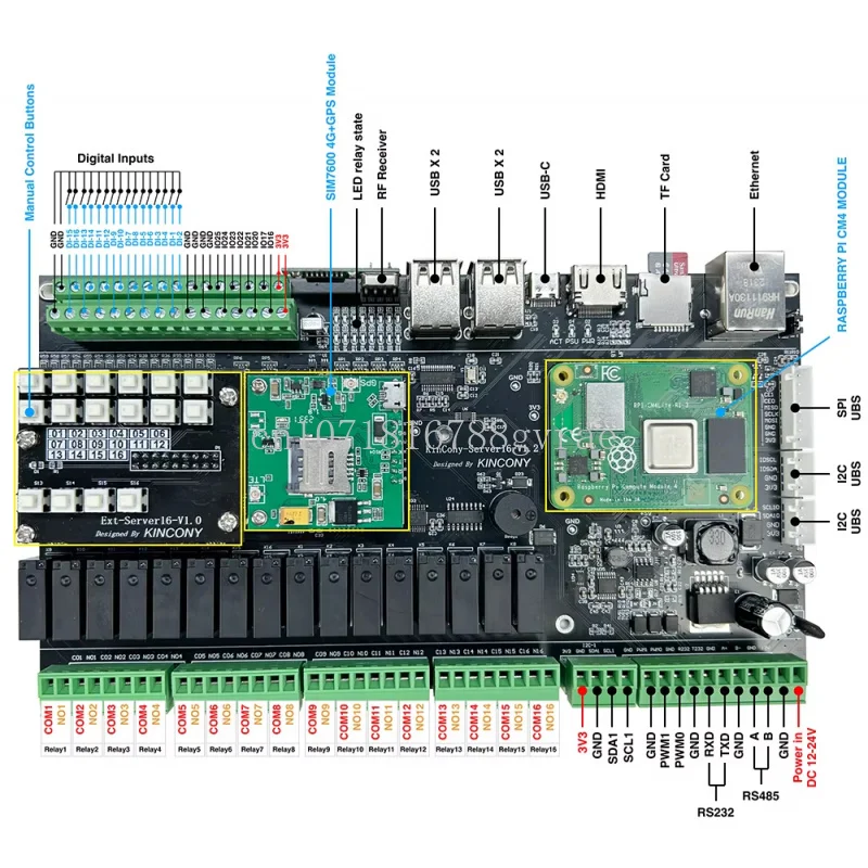 -16 Home Automation Din Rail Local Server Raspberry Pi CM4 Relay Module IoT