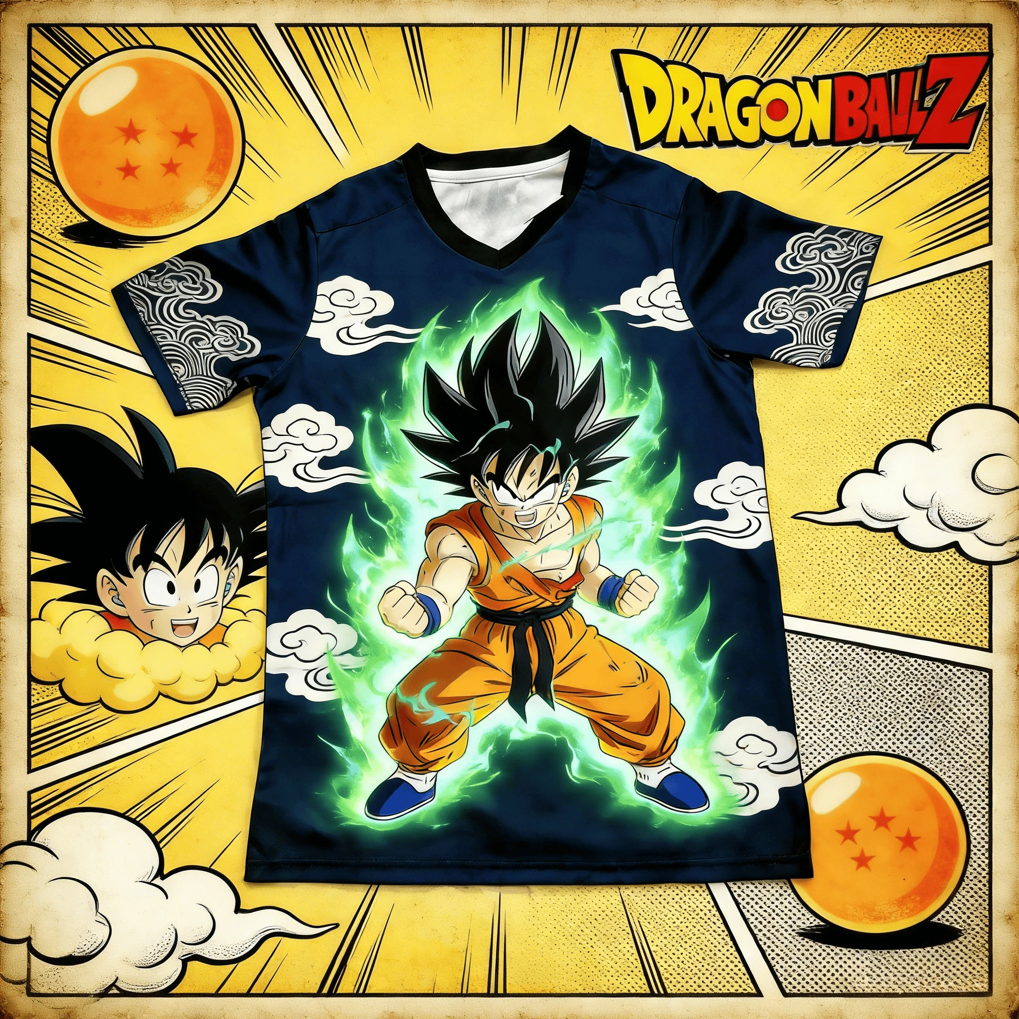 

2026 Summer Dragon Ball Son Goku Green Aura 3D Print Oversized V-Neck T-Shirt High Quality Anime Streetwear Y2K Casual Tops